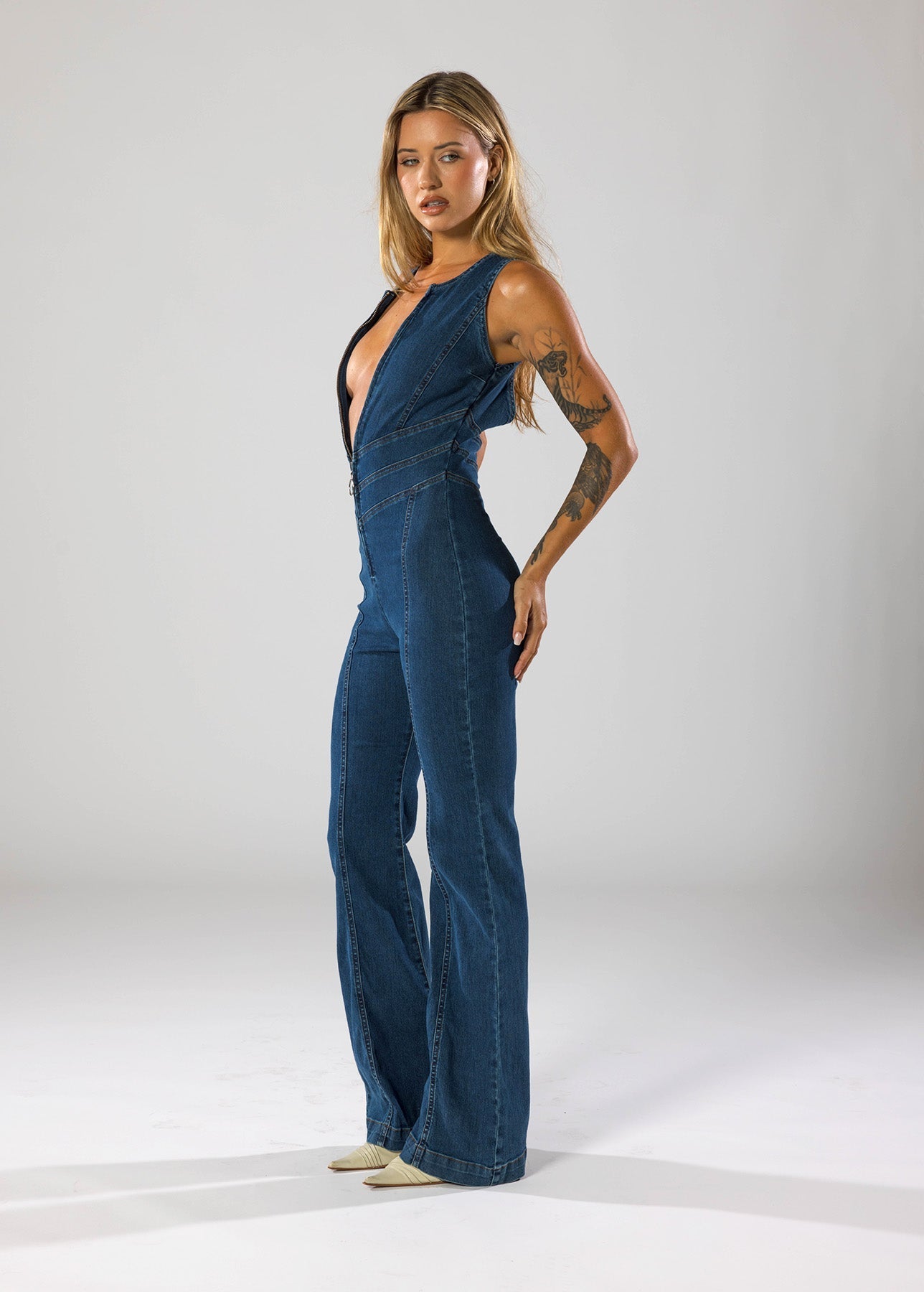 Curve Contour Denim Jumpsuit