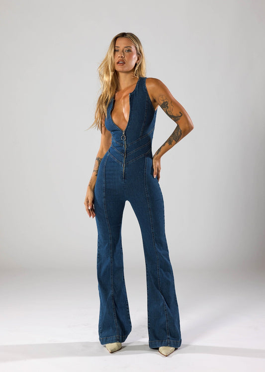 Curve Contour Denim Jumpsuit